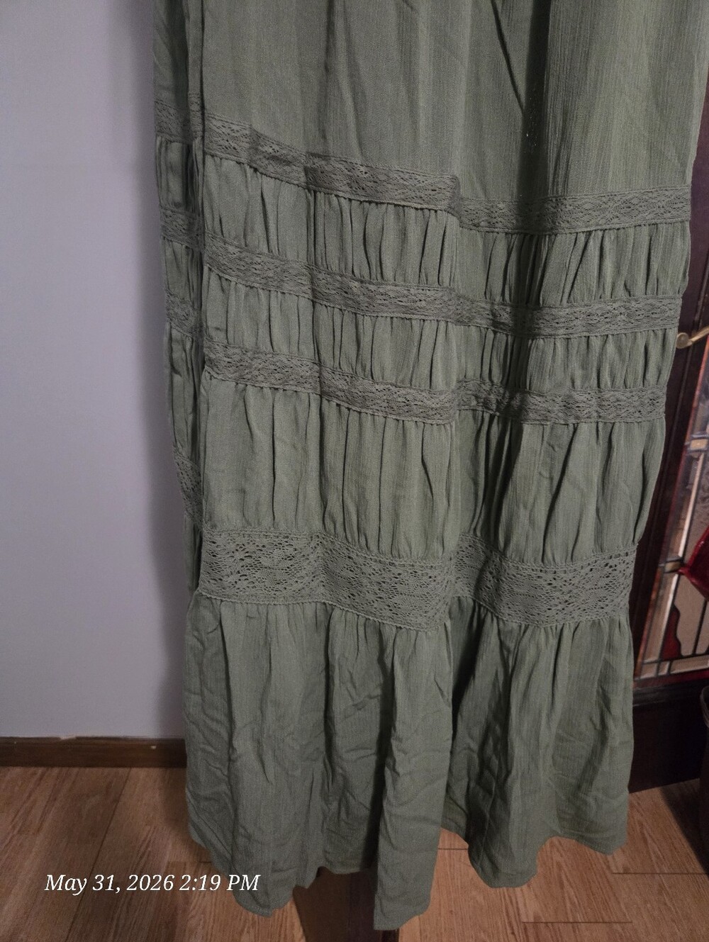 Square neck lace inset olive color maxi Torrid dress - Picture 3 of 4